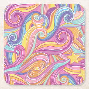 Porta-copo De Papel Quadrado Cometa Arco-Íris: Céu Sonho Mágico.