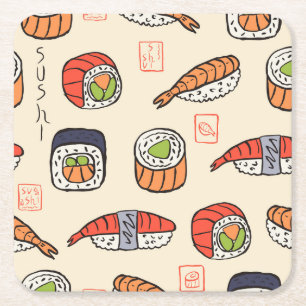 Porta-copo De Papel Quadrado Comida sushi, design de padrão uniforme.