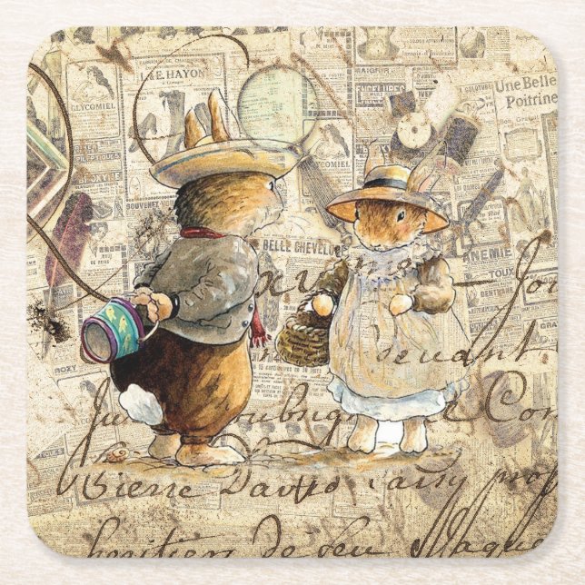 Porta-copo De Papel Quadrado composição do coelho peter (Frente)
