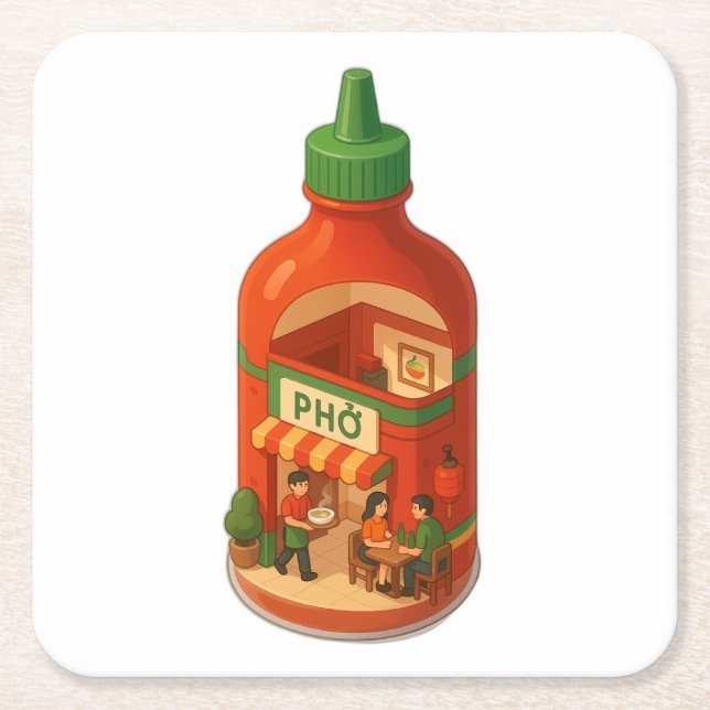 Porta-copo De Papel Quadrado Compro Sriracha Pho (Frente)