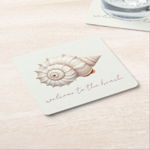 Porta-copo De Papel Quadrado Concha Marinha Costeira Creme e Bege Personalizada