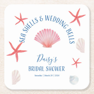 Porta-copo De Papel Quadrado Conchas marinhas elegantes & sinos de casamento Ch