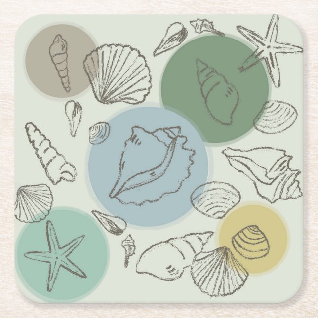 Porta-copo De Papel Quadrado Conchas tropicais na praia (Frente)