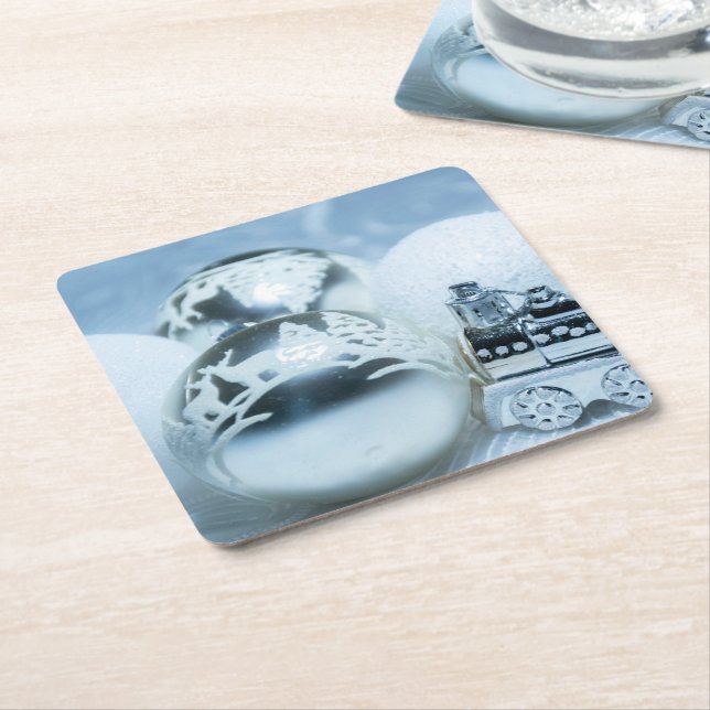 Porta-copo De Papel Quadrado Condecorações brancas de inverno. Natal. (Inclinado)