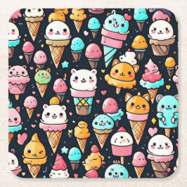 Porta-copo De Papel Quadrado Cones de sorvete colorido, bonitos