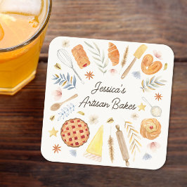 Porta-copo De Papel Quadrado Confeitaria Padaria Bolos Personalizados Aquarela