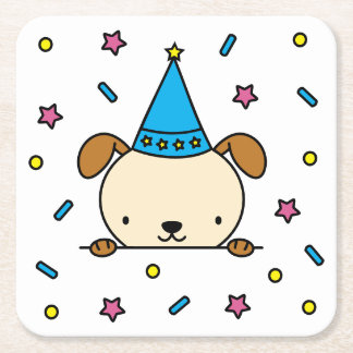 Porta-copo De Papel Quadrado confetes aniversário festa cachorro ilustração