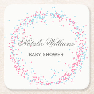 Porta-copo De Papel Quadrado Confetti rosa e azul - Porta copos personalizada