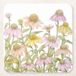 Porta-copo De Papel Quadrado Confluentes Aquarela Arte Botânica