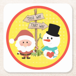 Porta-copo De Papel Quadrado Congelado ou Papais noeis? Que caminho para o Nata