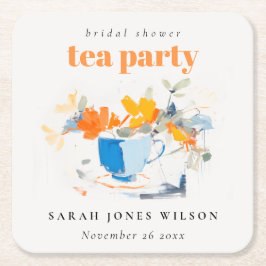 Porta-copo De Papel Quadrado Conjunto de Chá Floral Moderno para Chá de Noiva 