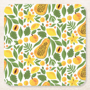 Porta-copo De Papel Quadrado Conjunto de Frutas exóticas: Papaya, Lemon, Mango