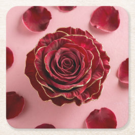 Porta-copo De Papel Quadrado Conjunto de Portas copos de Rosa vermelha Dourada