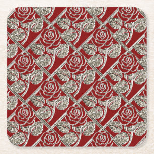 Porta-copo De Papel Quadrado Conjunto de Rosas de metal-3-Porta copos de prata