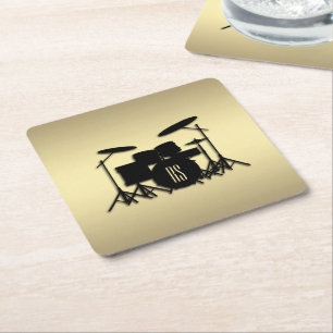 Porta-copo De Papel Quadrado Conjunto do tambor monograma Dourado