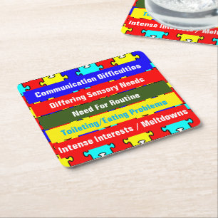Porta-copo De Papel Quadrado Consciência Autismo/Portas copos Quadradas