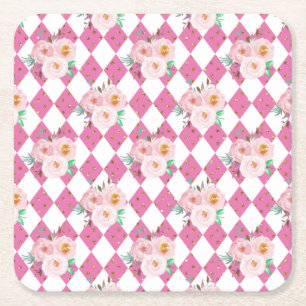 Porta-copo De Papel Quadrado Convite de Casamento com Coroa Floral