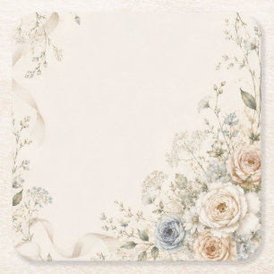 Porta-copo De Papel Quadrado Convite de Casamento com Detalhes Florais Elegante