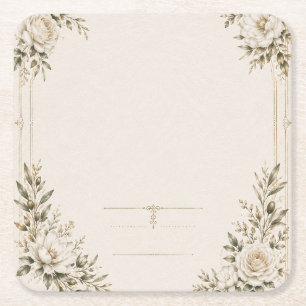 Porta-copo De Papel Quadrado Convite de Casamento Elegante em Marfim com Champa