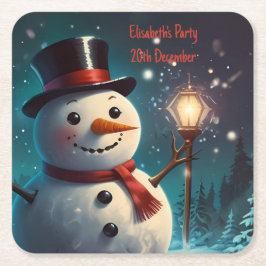 Porta-copo De Papel Quadrado Convite de festas Feliz de Neve - Cartão Festivo.