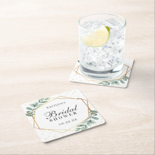 Porta-copo De Papel Quadrado Convite de Noivado Geométrico de Eucalipto com Fol