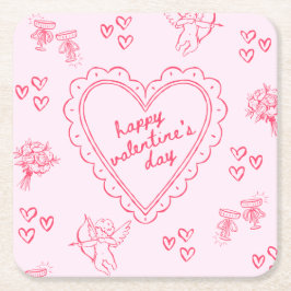 Porta-copo De Papel Quadrado Convite Galentine’s Day Feminino para Amigas