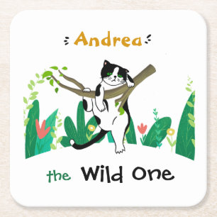 Porta-copo De Papel Quadrado Convite para primeiros aniversarios Wild One Tuxed