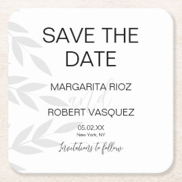 Porta-copo De Papel Quadrado Convites de Save the Date com Script Branco Cinza 
