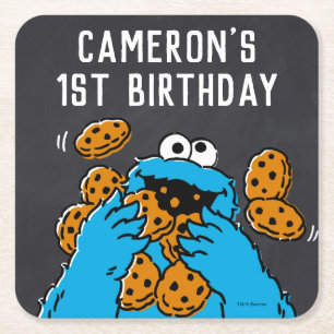 Porta-copo De Papel Quadrado Cookie Monster Birthday Chalkboard
