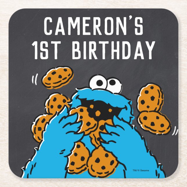 Porta-copo De Papel Quadrado Cookie Monster Birthday Chalkboard (Frente)