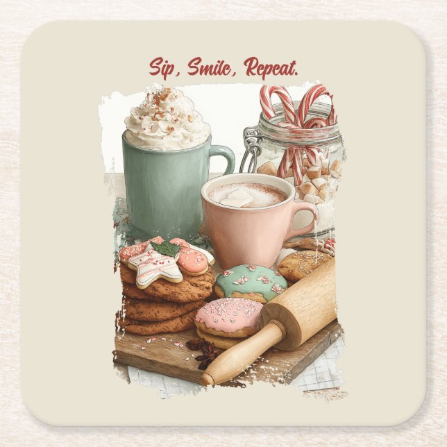 Porta-copo De Papel Quadrado Cookies, Cocoa & Christmas Cheer (Frente)