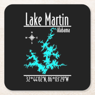 Porta-copo De Papel Quadrado Coordenadas do Mapa Náutico do Lago Martin Alabama