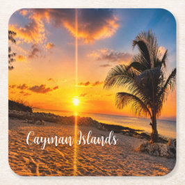 Porta-copo De Papel Quadrado Copo Cayman Islands Sunset Palm