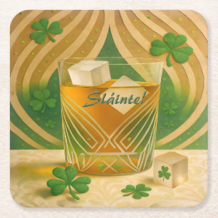 Porta-copo De Papel Quadrado Copo de Uísque Irlandês Shamrocks "Sláinte!"