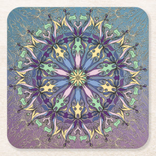 Porta-copo De Papel Quadrado Copo para Bebidas de Papel Mandala Vibrante
