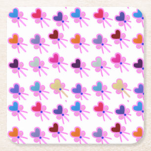 Porta-copo De Papel Quadrado Coquete Moderna Coração Radiante Padrão de Arco