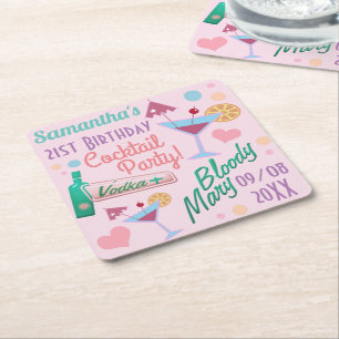 Porta-copo De Papel Quadrado Coquetéis de aniversário de 21 anos, Personaliza