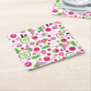Porta-copo De Papel Quadrado Coquetéis Rosa Cosmo de Pickleball Dinks & Drinks