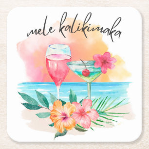 Porta-copo De Papel Quadrado Coquetel de Natal de Praia Tropical Mele Kalikimak