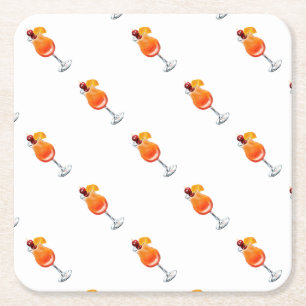 Porta-copo De Papel Quadrado Coquetel Tequila Sunrise Aquarela