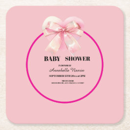 Porta-copo De Papel Quadrado Coquette Pink Bow Ribbon Girl Baby Shower