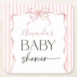 Porta-copo De Papel Quadrado Coquette Pink Bow Wavy Stripe Girl Baby Shower