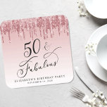 Porta-copo De Papel Quadrado Cor-de-rosa brilhante Elegante Rosa Dourada 50ª Fe<br><div class="desc">Portas copos personalizadas de chic para sua 50ª festa de aniversário com "50 & Fabuloso" em um roteiro elegante de caligrafia em um fundo cor-de-rosa e brilho cor-de-rosa pinga e ouro rosa. Perfeito para decoração de mesa que os convidados podem levar para casa como um favor do partido de lembrança....</div>