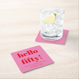 Porta-copo De Papel Quadrado Cor-de-rosa e vermelho 50º aniversário personaliza