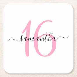 Porta-copo De Papel Quadrado Cor de rosa personalizada doce 16