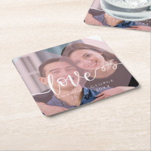 Porta-copo De Papel Quadrado Cor do Pastel do LOVE do Script de Corte Casament