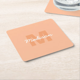Porta-copo De Papel Quadrado Cor laranja pastel legal com nome de monograma per