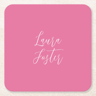 Porta-copo De Papel Quadrado Cor Rosa do Nome Elegante de Escrita Manual