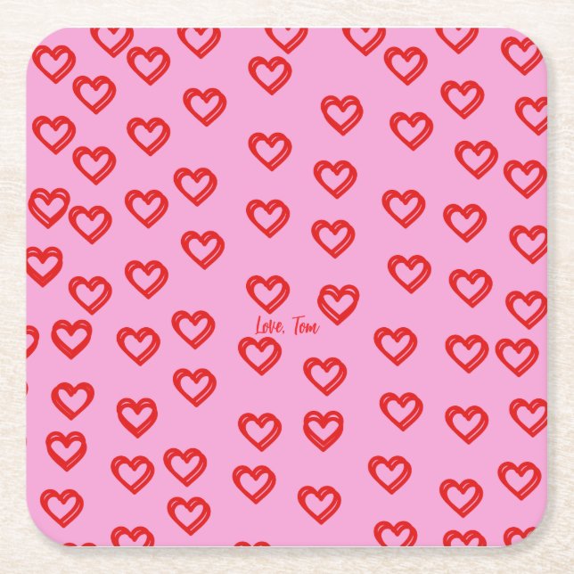 Porta-copo De Papel Quadrado Coração com Nome Personalizado no Dia dos Namorado (Frente)