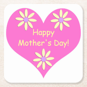 Porta-copo De Papel Quadrado Coração Cor-de-Rosa dia de as mães e Flores Ama